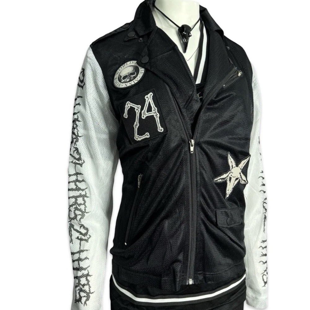 24HRS Lip Service Goth Gothic Black and White Men's Mesh Jacket S NWT